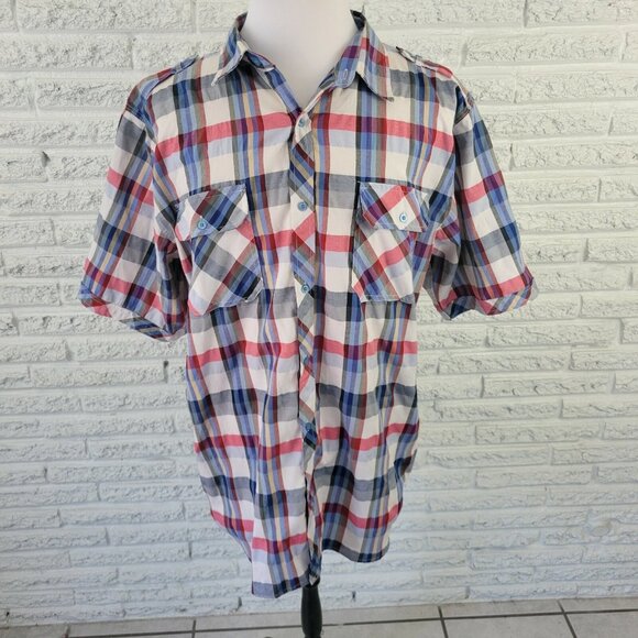 Brooklyn State Men Shirt 4XL Short Sleeve Button Up Casual Blue Red PLA51E - Picture 1 of 8